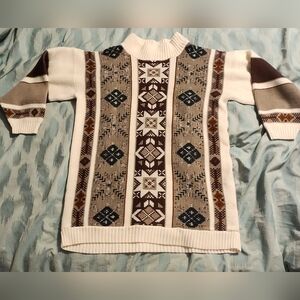 Vintage Clifton Place‎ Retro Western Browns and Ivory Sweater Womens Size Large